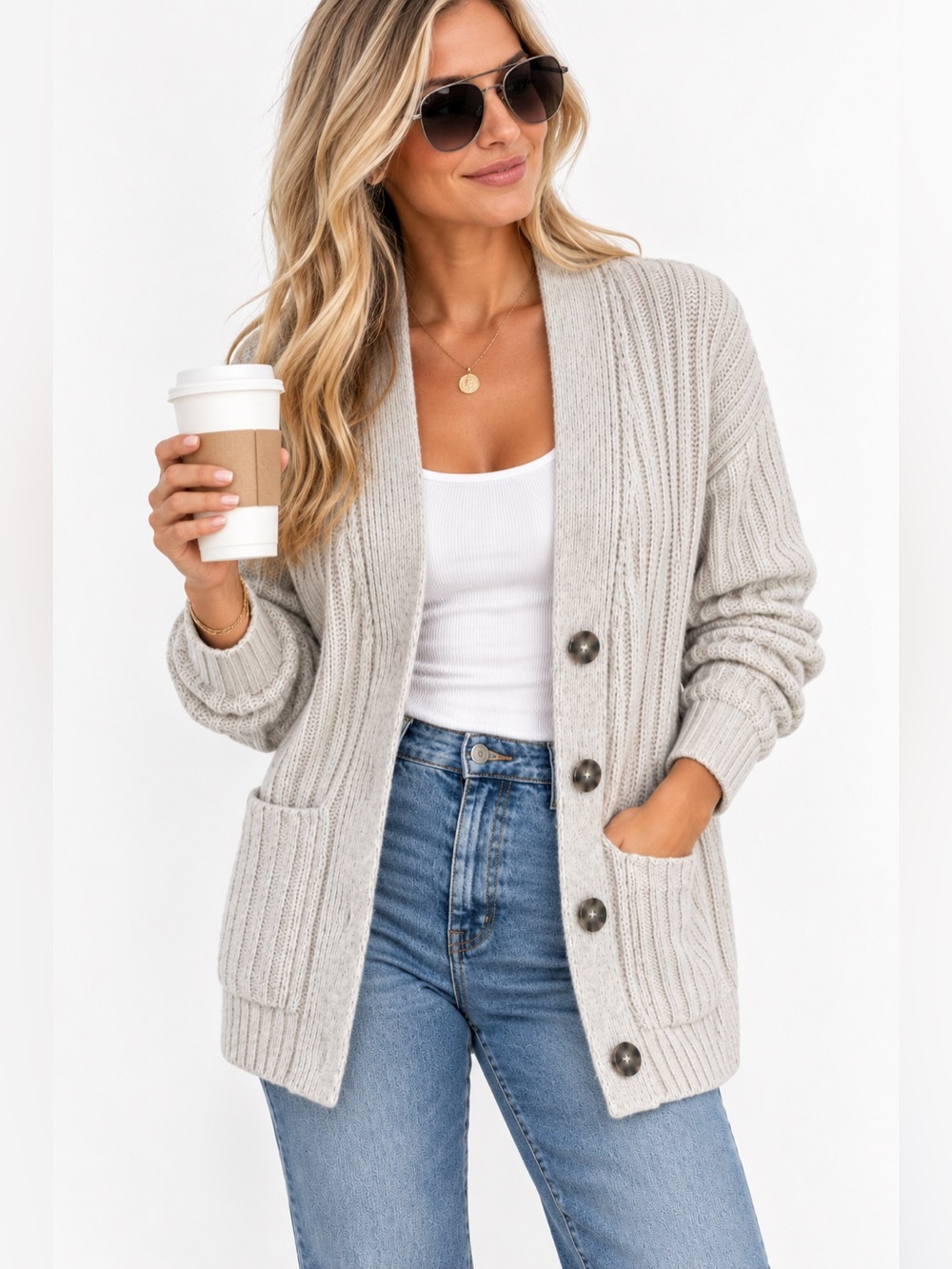GAP Light Gray Ribbed Button-Up Cardigan